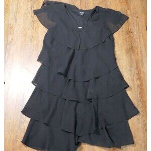 Women's Patra Tiered Rhinestone Capelet Black Holiday Cocktail Dress Size 16